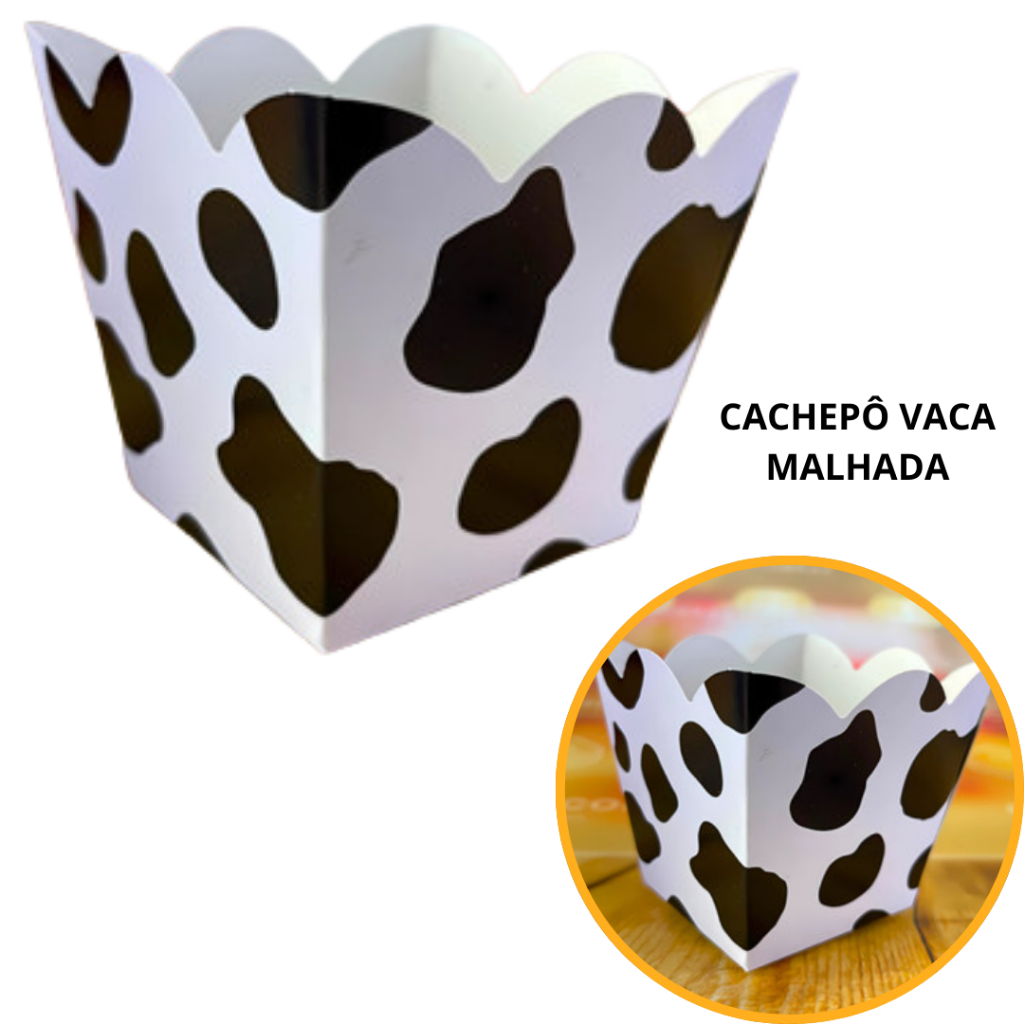 10~50 KIT CACHEPÔ DECORAÇÃO FAZENDINHA VACA MALHADA 8,5X8,5X7,8 TEMA FESTA - Home & Living