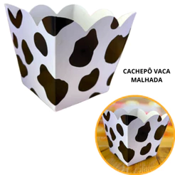 10~50 KIT CACHEPÔ DECORAÇÃO FAZENDINHA VACA MALHADA 8,5X8,5X7,8 TEMA FESTA(CHOCO)