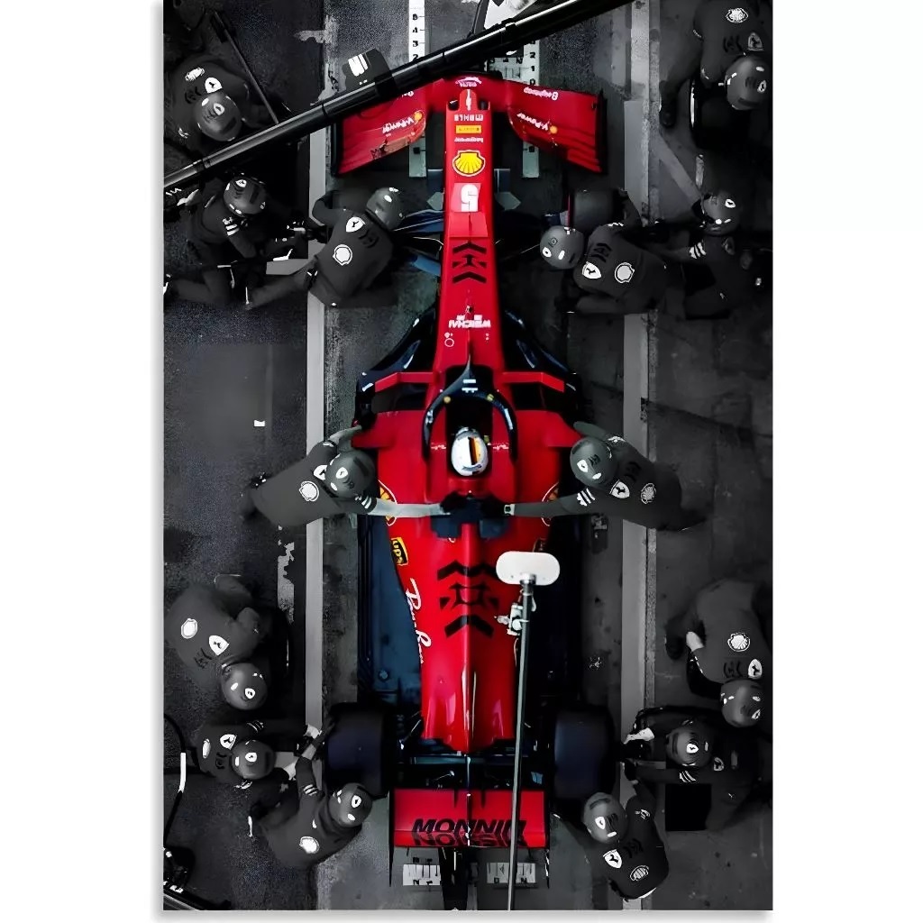 Quadro decorativo 60x40cm Fórmula 1 Ferrari box, Impressão em vinil e MDF , fixação na parede sem furar, com fita dupla