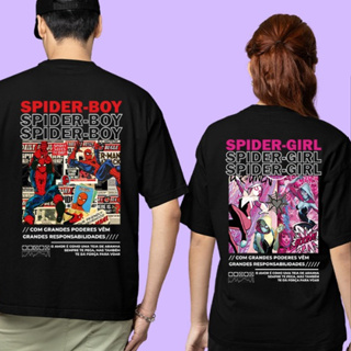 Camisetas Kit Casal Spider-Man + Spider-Girl ALL BLACK Frente + Costas 100% Algodão Unissex em Oferta na Shopee