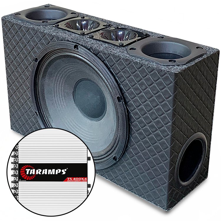 Caixa Trio Slim Oestesom Falante Woofer 10 Pol Amplificador Modulo - Som Automotivo