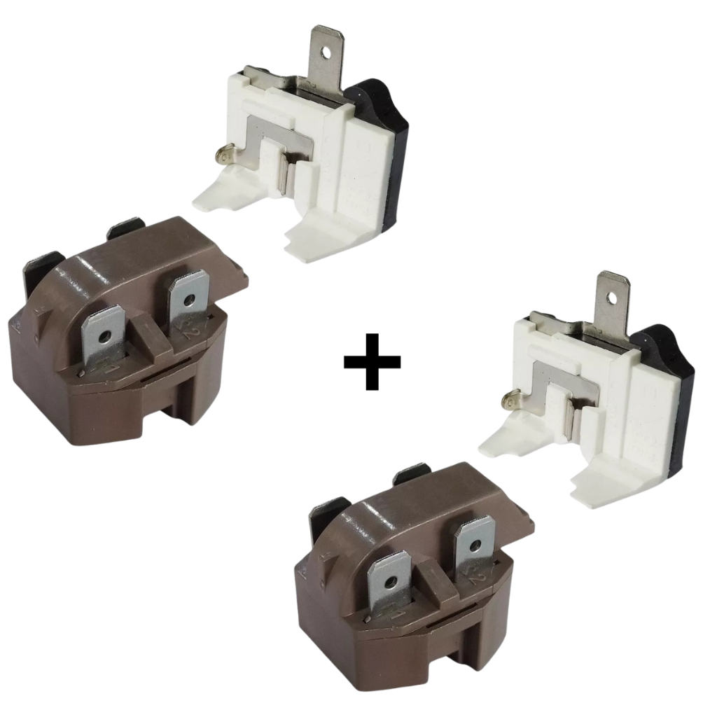 Kit 2 Rele PTC e 2 Protetor Termico 220v Universal 1/4 1/5 1/6 1/8 1/10 HP Para Motor de Geladeira Bebedouros Freezers