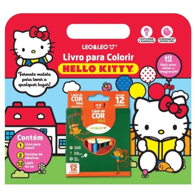 Livro Para Colorir Hello Kitty - Livro + Cartela De Adesivos + Lápis De Cor Leo&Leo