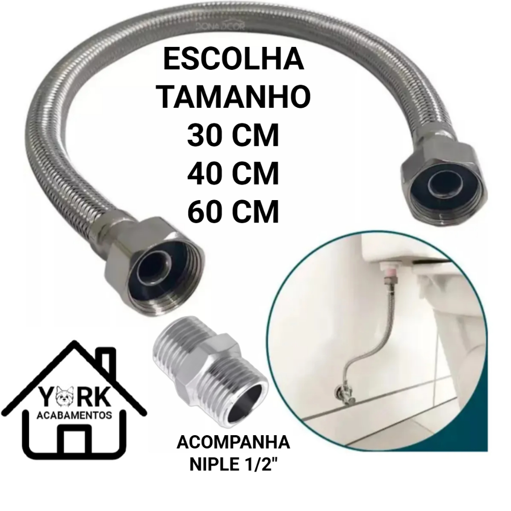 MANGUEIRA RABICHO ENGATE FLEXIVEL FEMEA FEMEA INOX TRANÇADO 30 40 ou 60 CM PARA AGUA QUENTE E FRIA em Oferta na Shopee