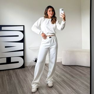 Conjunto Moletom Feminino Blusa manga longa Flanelado liso  cropped+ calça pantalona conjunto feminino de frio
