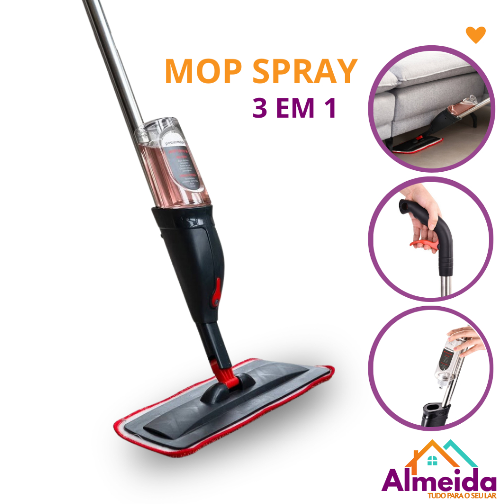 Mop Spray Powermaid Esfregão Com Reservatório Rodo De Limpeza Microfibra