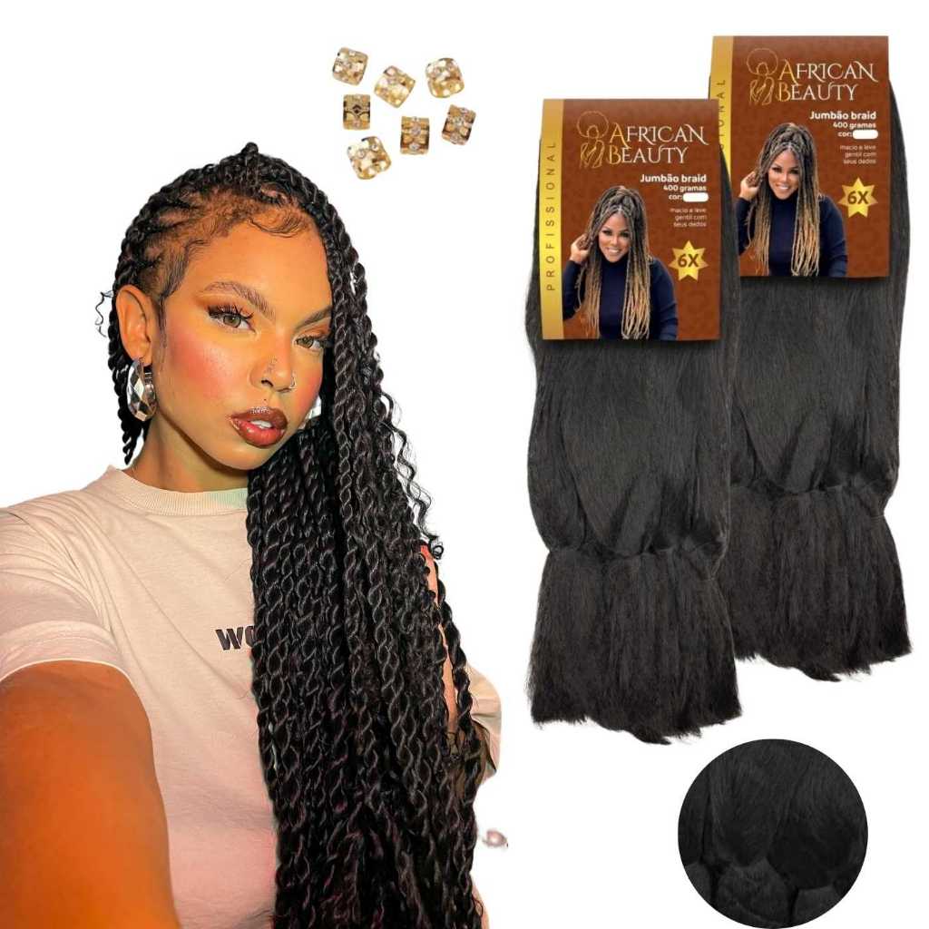 Kit 2 Jumbo African Beauty Jumbão, Box Braids, Tranças 400g Premium em Oferta na Shopee
