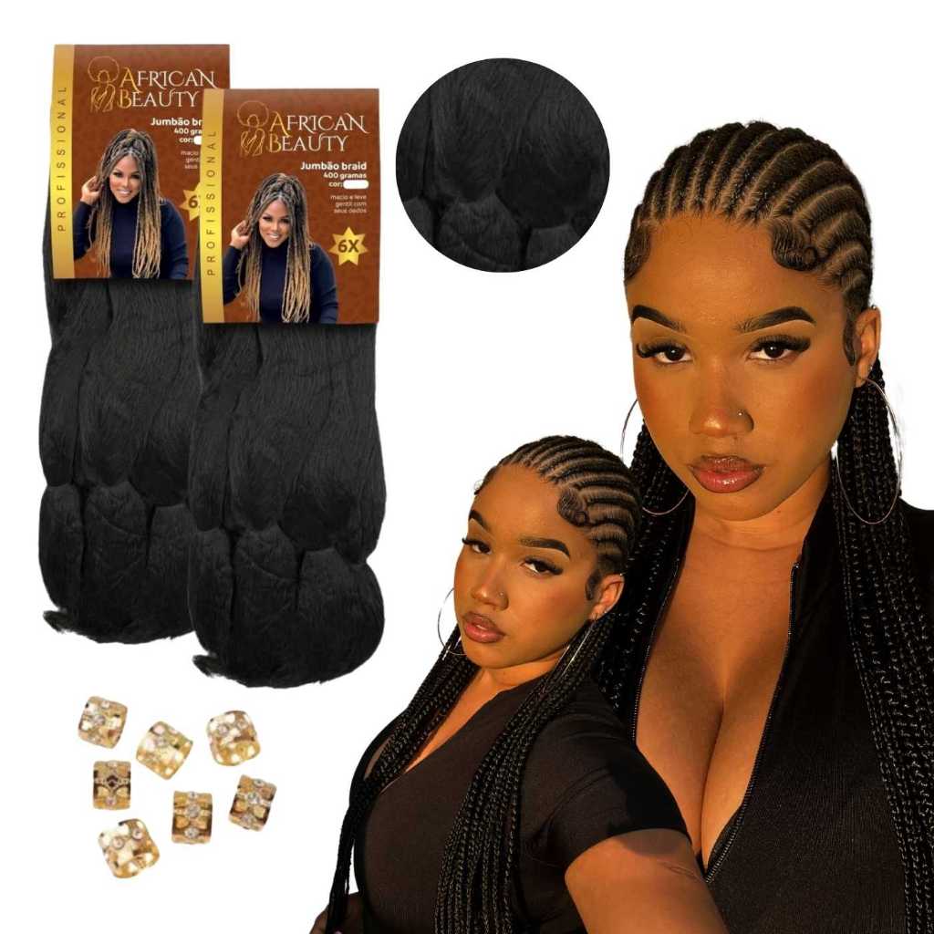 Kit 2 Cabelo Jumbo African Beauty 400g Fibra sintética Premium Kanekalon Crochet  para tranças