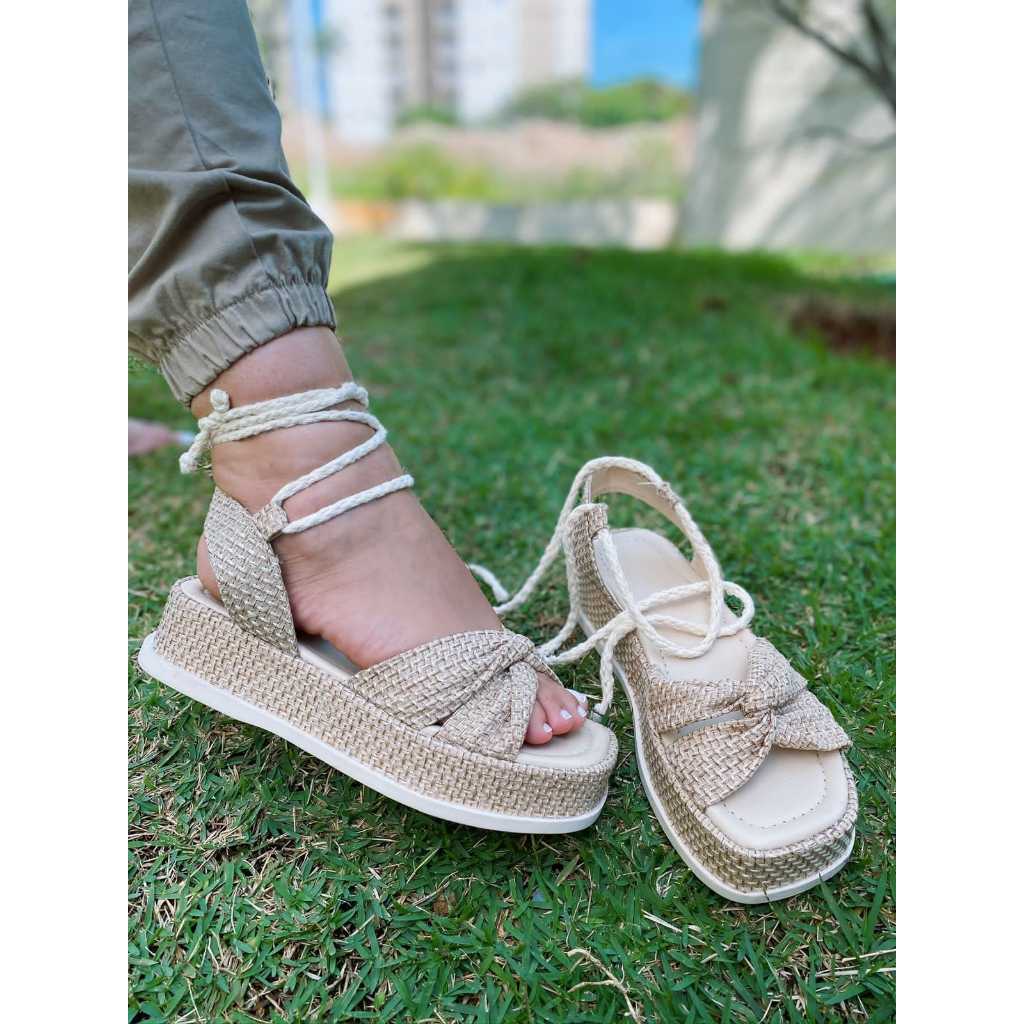 Tamanco Feminino de Palha Sandália Plataforma Feminina FlatForm Sola Alta Vintage