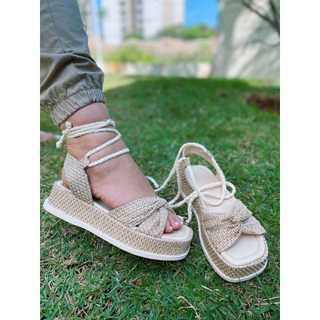 Tamanco Feminino de Palha Sandália Plataforma Feminina FlatForm Sola Alta Vintage