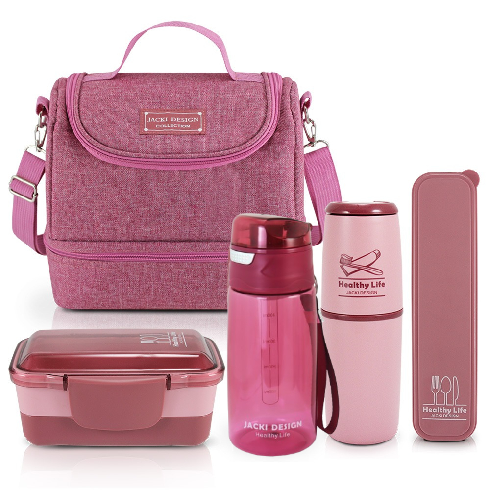 Conjunto de Bolsa Térmica c/ 2 Compartimentos, Pote Marmita e Garrafa, Porta Talher e Port...