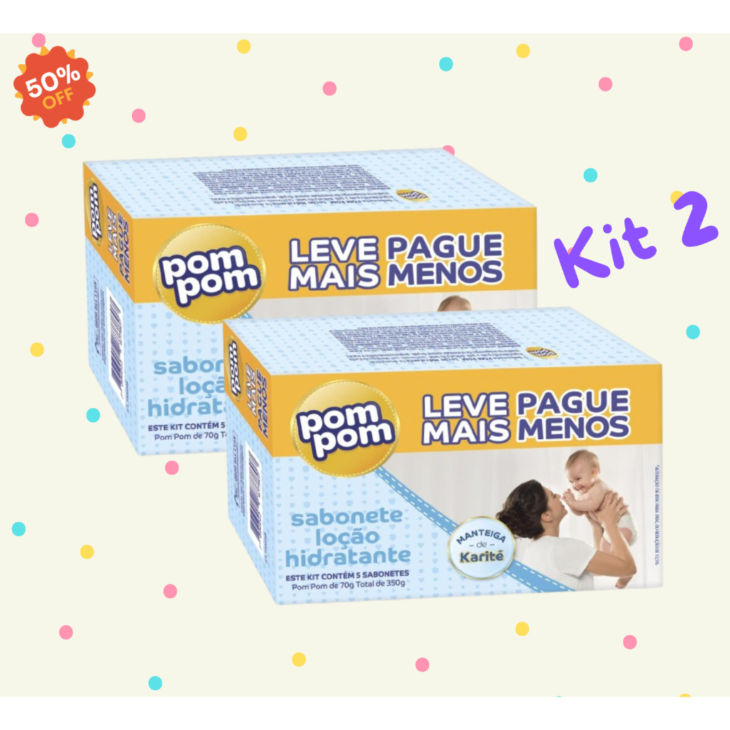 Kit 2 Sabonete em Barra Pom Pom Loção Hidratante com 5 unidades de 70g cada ( 2 pacote com 5 unidade )