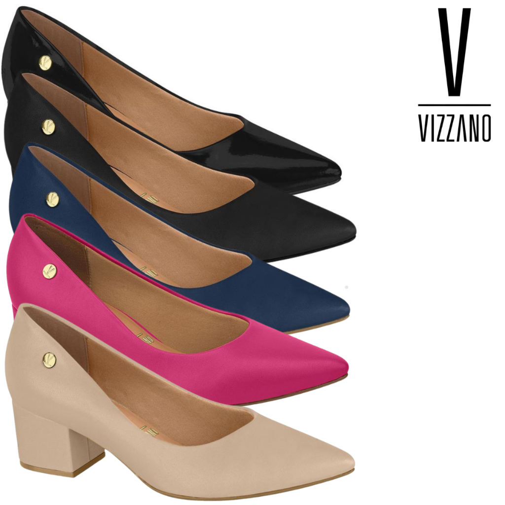 Sapato Scarpin Feminino Vizzano Salto Baixo Quadrado Bloco Grosso Bico Fino em Oferta na Shopee
