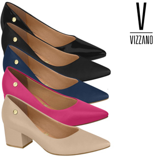 Sapato Scarpin Feminino Vizzano Salto Baixo Quadrado Bloco Grosso Bico Fino em Oferta na Shopee