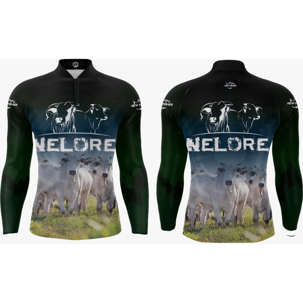 Camisa Camiseta de Pesca Agro NELORE Gola Zíper Proteção Solar UV New Fisher - NF45 em Oferta na Shopee