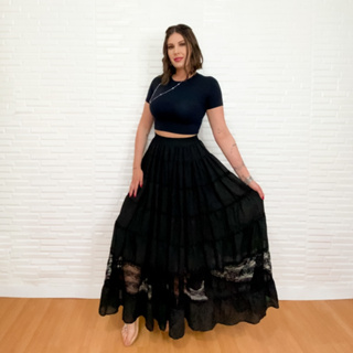 Saia Estilo Indiana Preta Umbanda Boho Hippie Modelo De Luxo em Oferta na Shopee
