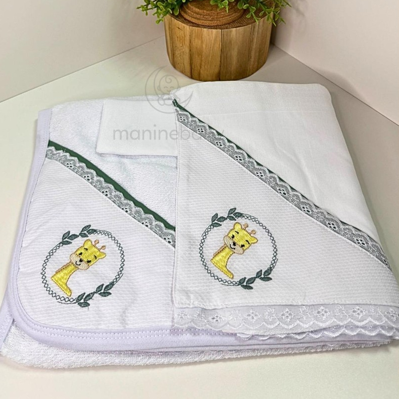 Kit Toalha de Banho para Bebe 3un 100% Algodão 1 Toalha Felpuda, 1 Toalha Fralda, 1 Fralda de Boca