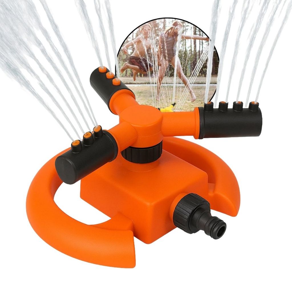 Irrigador Aspersor Rotativo 360º para Jardim com Bico Pulverizador 3 Saídas de Água Longo Alcance