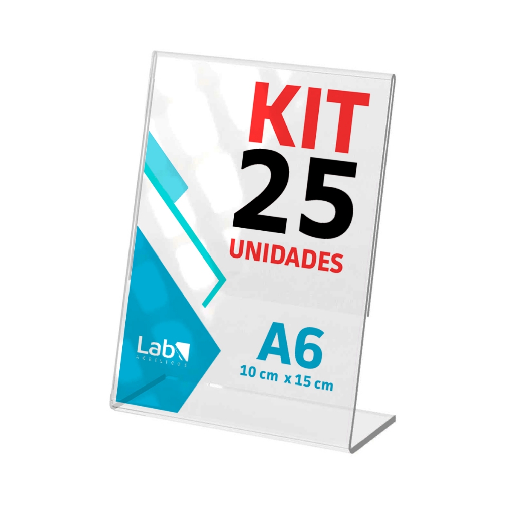 25 Suporte Display A6 L Expositor 10x15 Acrílico Placa Pix