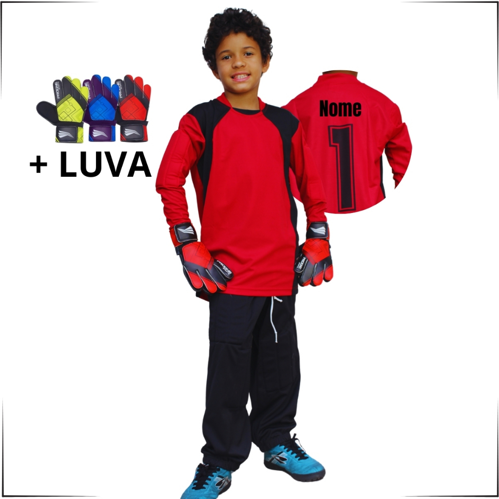 Conjunto Goleiro Kit Camisa Calça Infantil Personalizado com o Nome da Criança