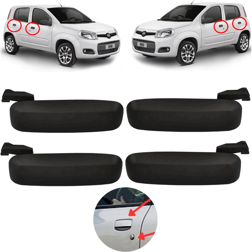 Kit com 4 Maçanetas Externas - Puxador das 4 Portas Compatível com Uno G2 Vivace/Way - 2010 a 2018