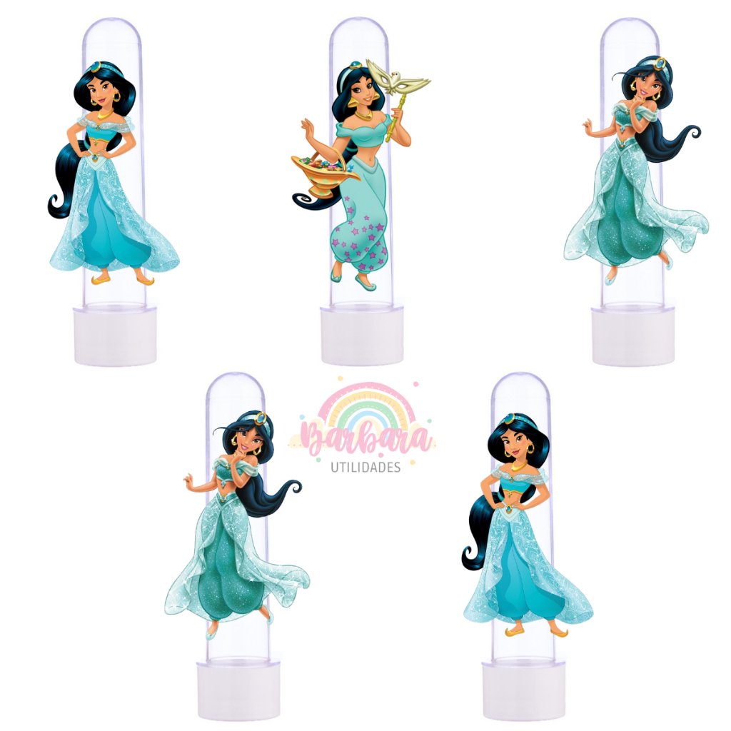20 Tubetes + Apliques 3D Personalizado Lembrancinha Jasmine Princesa