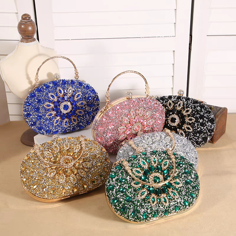 Bolsas Bolsa Clutch de festa de mão colorida diamante com brilho joias minçanga carteira fecho em Oferta na Shopee