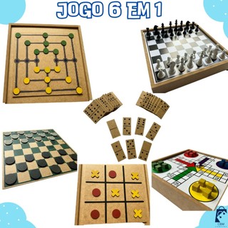 Jogo De Tabuleiro 6 Em 1, Dama, Ludo, Xadrez, Trilha, Dominó, Jogo da Velha