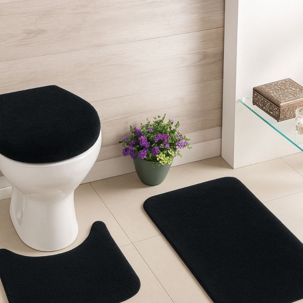 Kit Jogo de Tapete de Banheiro 3 Peças Pelo Baixo Várias Cores em Oferta na Shopee