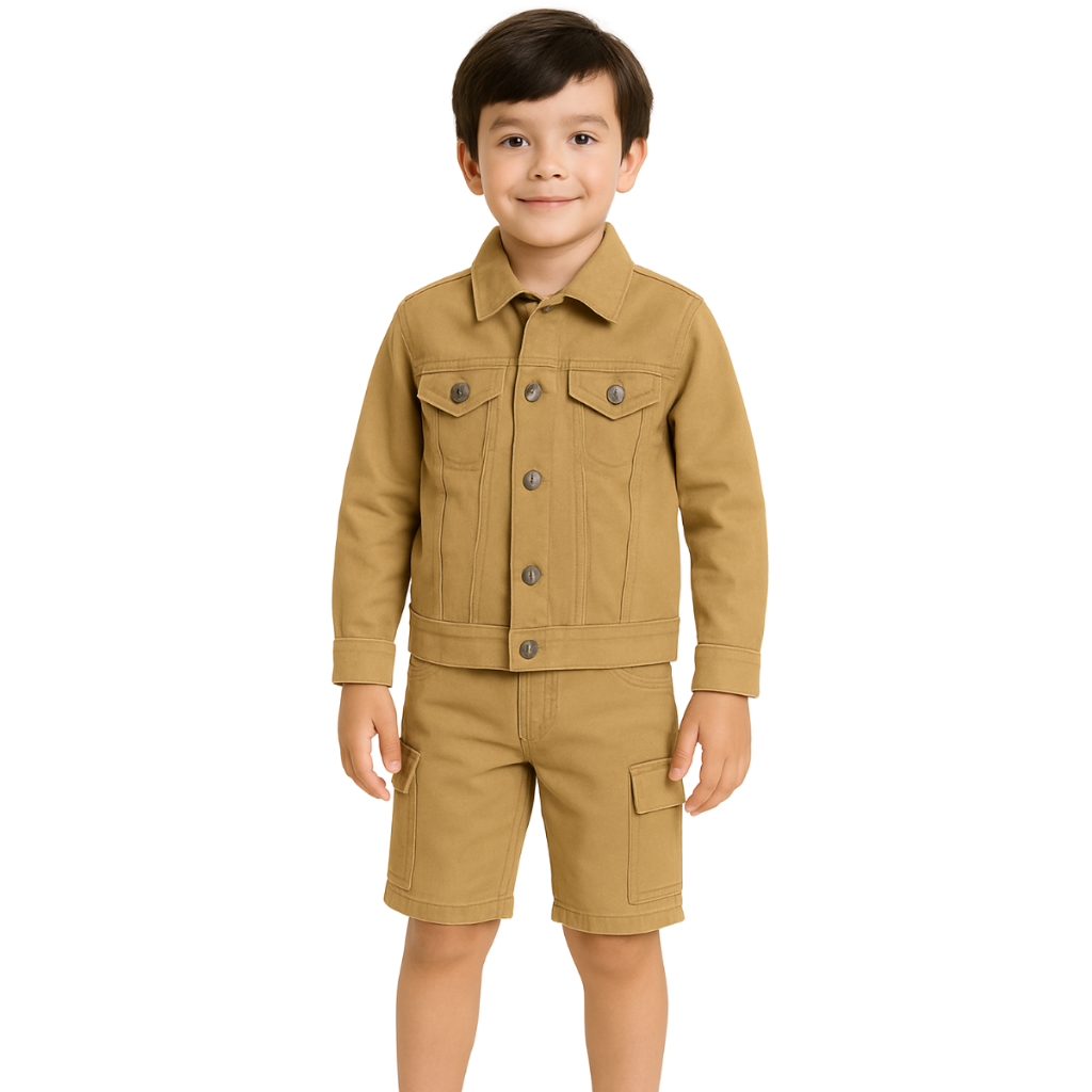Conjunto Infantil Masculino Jaqueta E Bermuda Sarja Despojado Casual Estilosa E Quentinho