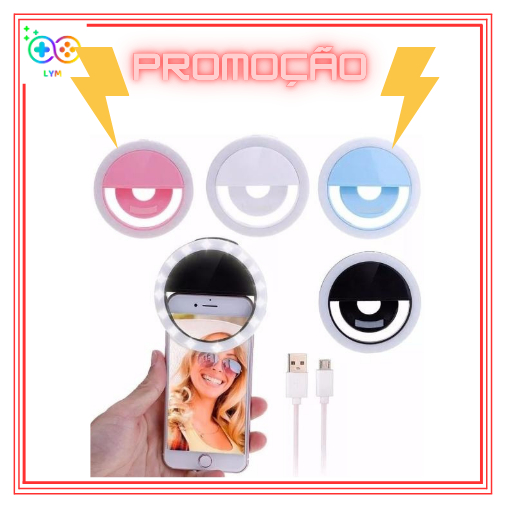 Mini Ring Light Luminoso Clipe Anel de Led Luz Flash Selfie para Celular e Notebook