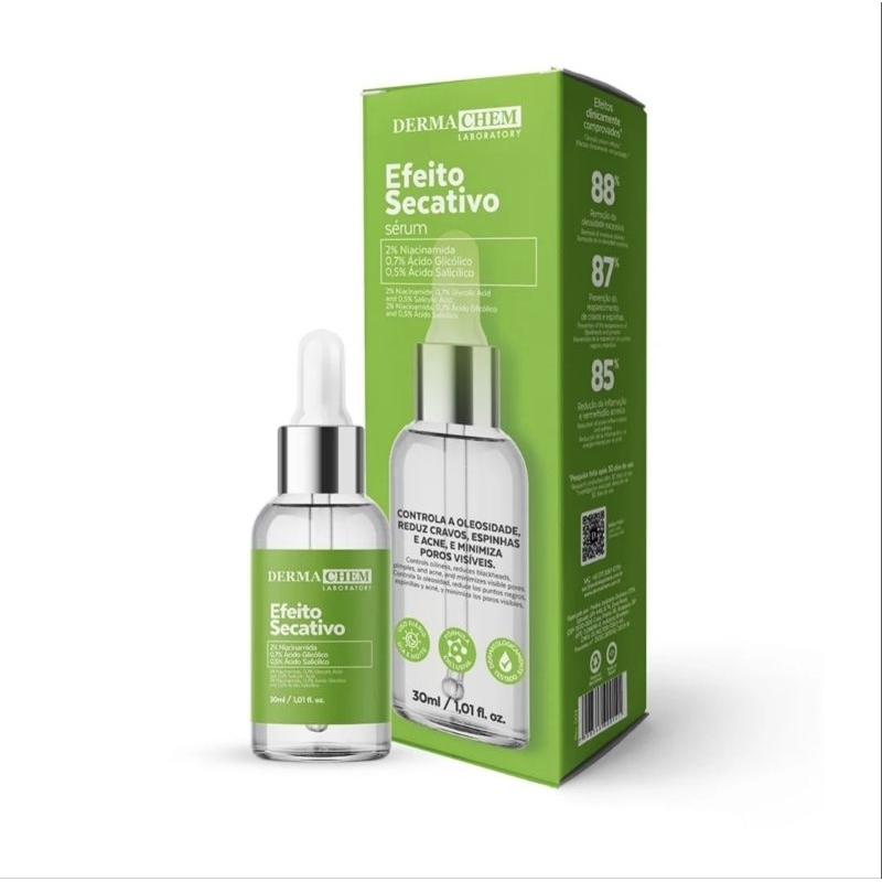 Sérum Efeito Secativo Dermachem 30ml - Reduz Oleosidade, Cravos, Espinhas, Acne, Poros | ácido Glicólico, Niacinamida .