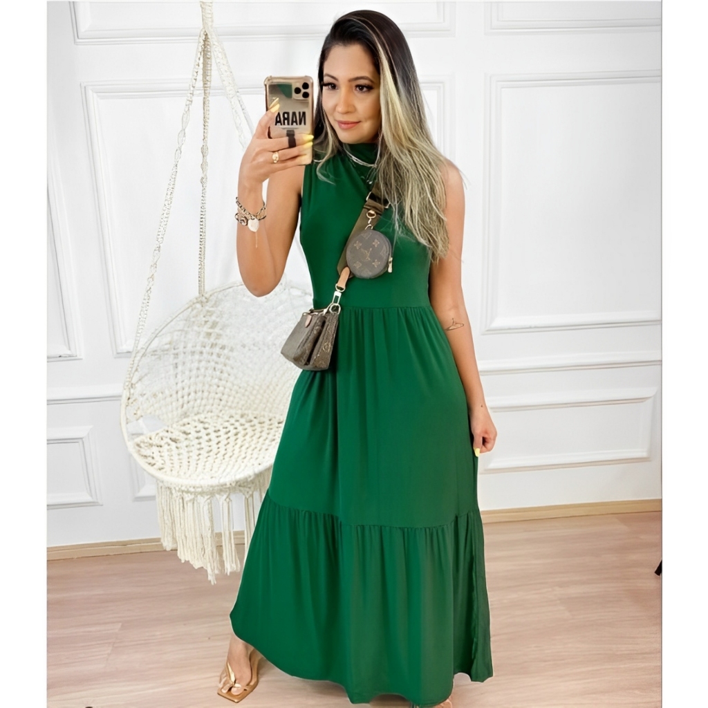Vestido Midi Cavado Casual Elegante para Dia a Dia 442