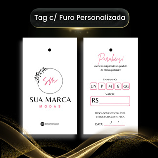 Etiqueta Tag Com Furo Personalizada Com Sua Logo Para Roupas E Produtos 8cmX4cm em Oferta na Shopee