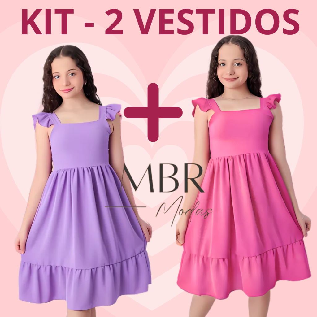 Kit 2 Vestido Feminino Menina Infantil Juvenil Adolescente Moda Evangélica 10 12 14 16 em Oferta na Shopee