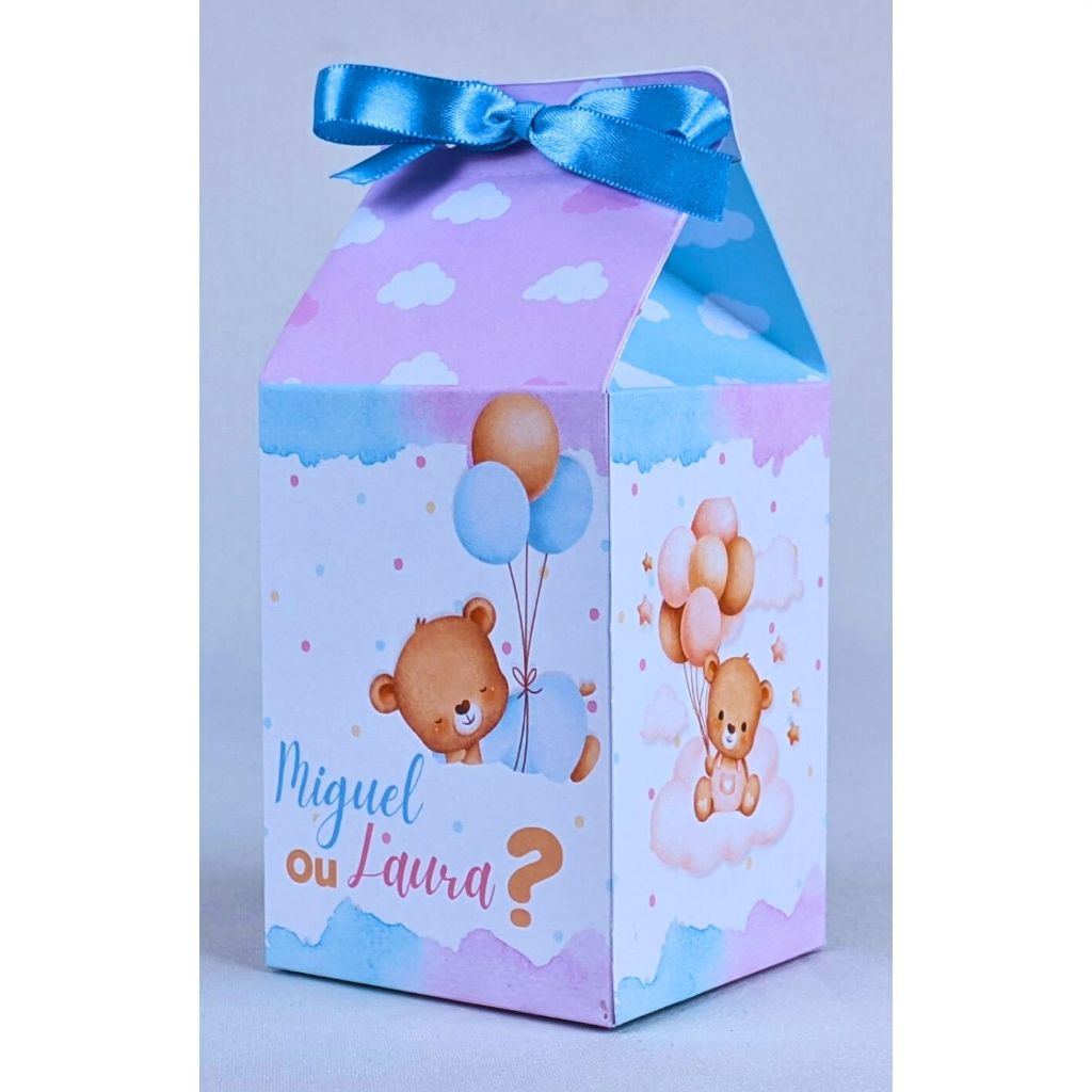 Kit 10 a 50 Caixinha Chá Revelação Milk Personalizada de Papel Offset 180g Sem Lacinho Para Presentear