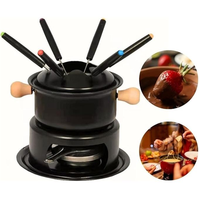 Conjunto Para Fondue Inox Com 11 Peças Até 6 Pessoas Completo Chocolate