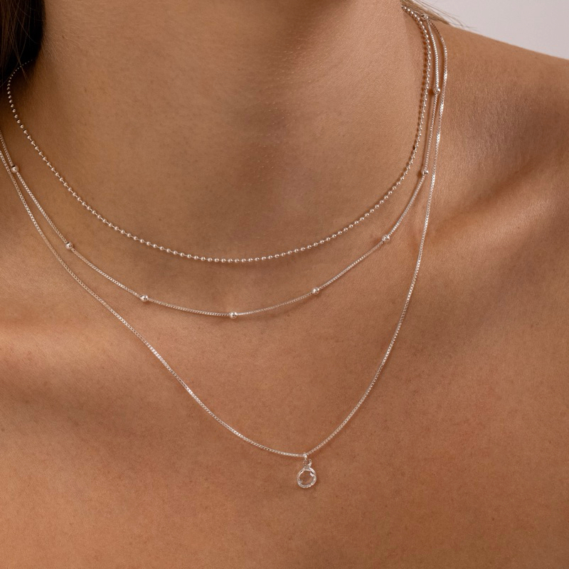 Colar Triplo Zircônia Ponto de Luz Feminino Prata 925 Ou Ouro 18k Semijoia