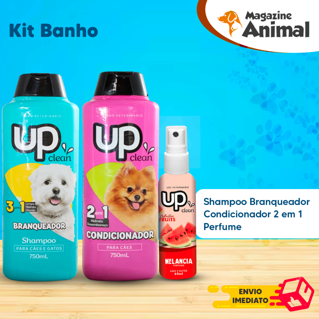 Kit banho Shampoo Para Cachorro pet Shampoo para cães  Branqueador 750ml + Condicionador 750ML em Oferta na Shopee