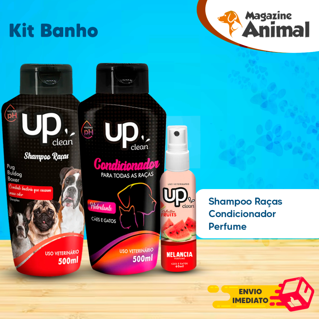 Kit banho Shampoo Para Cachorro pet Shampoo para cães Pug - Buldog 500ml + Condicionador Raças 500ml