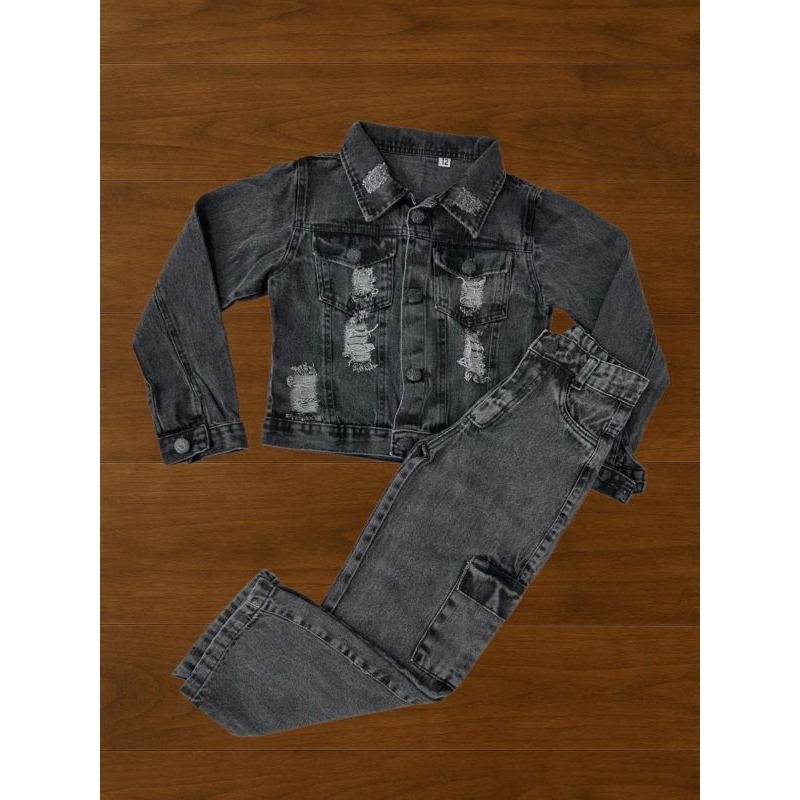 jaqueta jeans grafite ou calça jeans cargo grafite