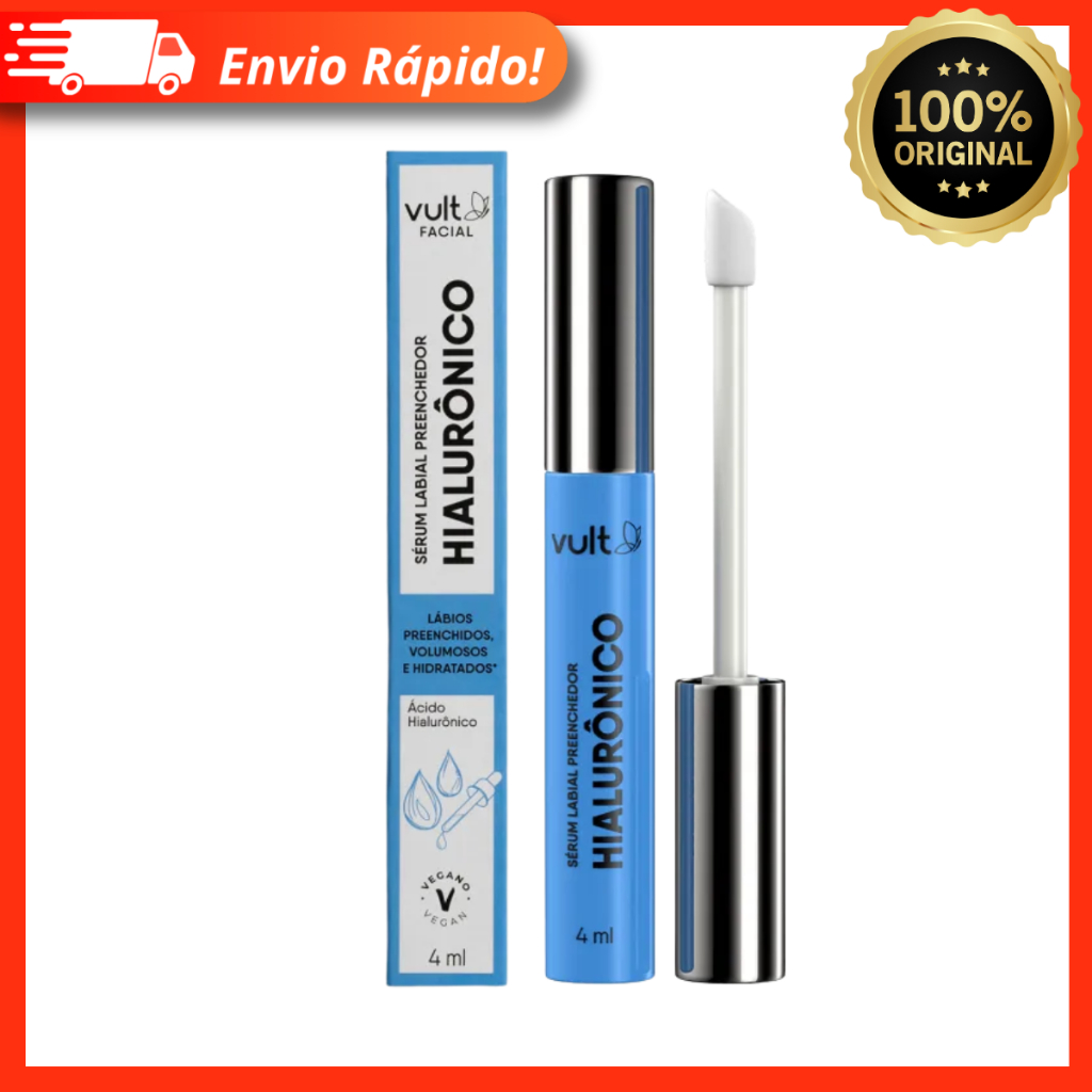 Sérum Labial Preenchedor Hialurônico Vegano Lábios Preenchidos Volumosos e Hidratados 4ml - Vult