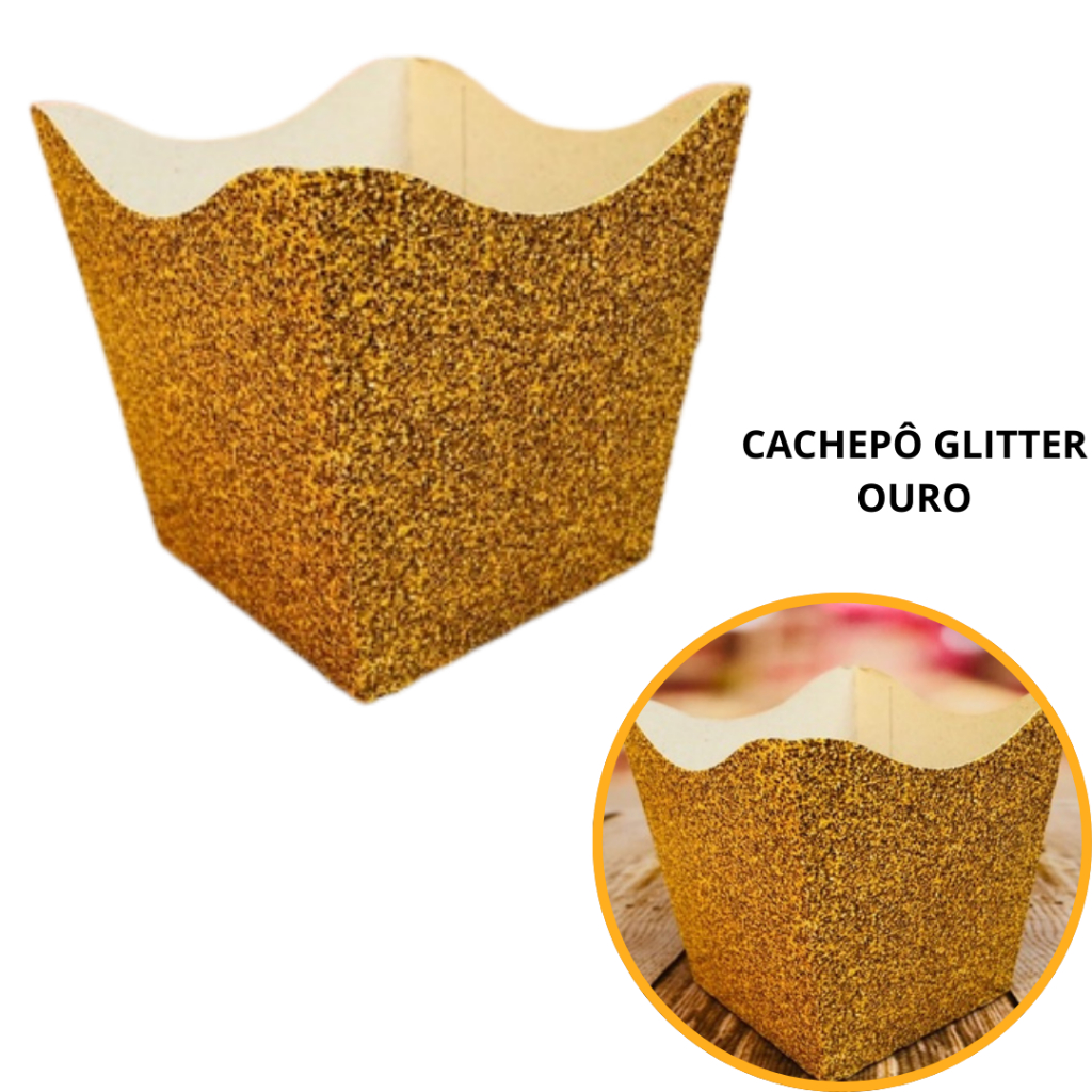 10~60 KIT CACHEPÔ DECORATIVO PAPEL FESTAS FLORES DECORAÇÃO COR IMITAÇÃO GLITTER OURO 2.64 - Home & Living