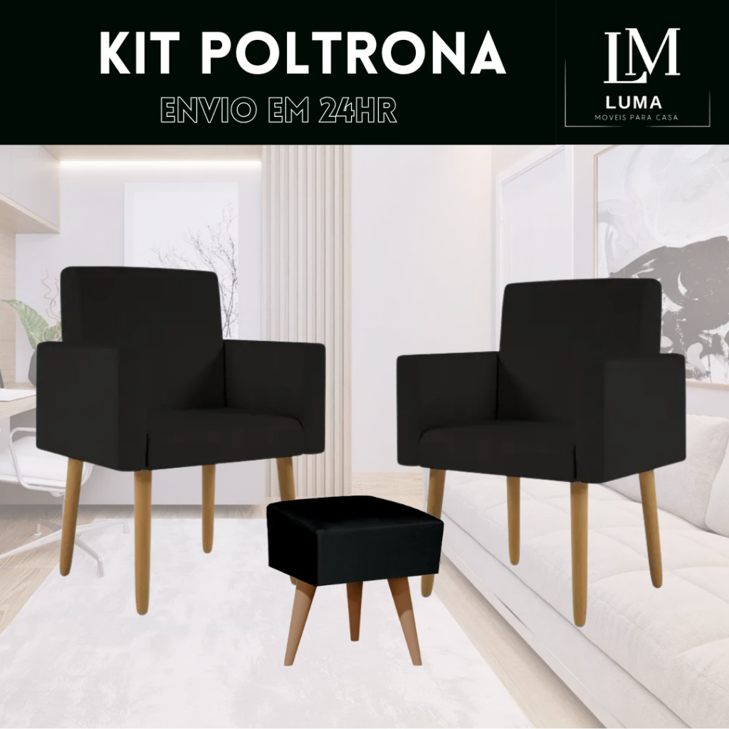 KIT 2 POLTRONA NINA + PUFF SUEDE ESTOFADA - PROMOÇÃO RELÂMPAGO