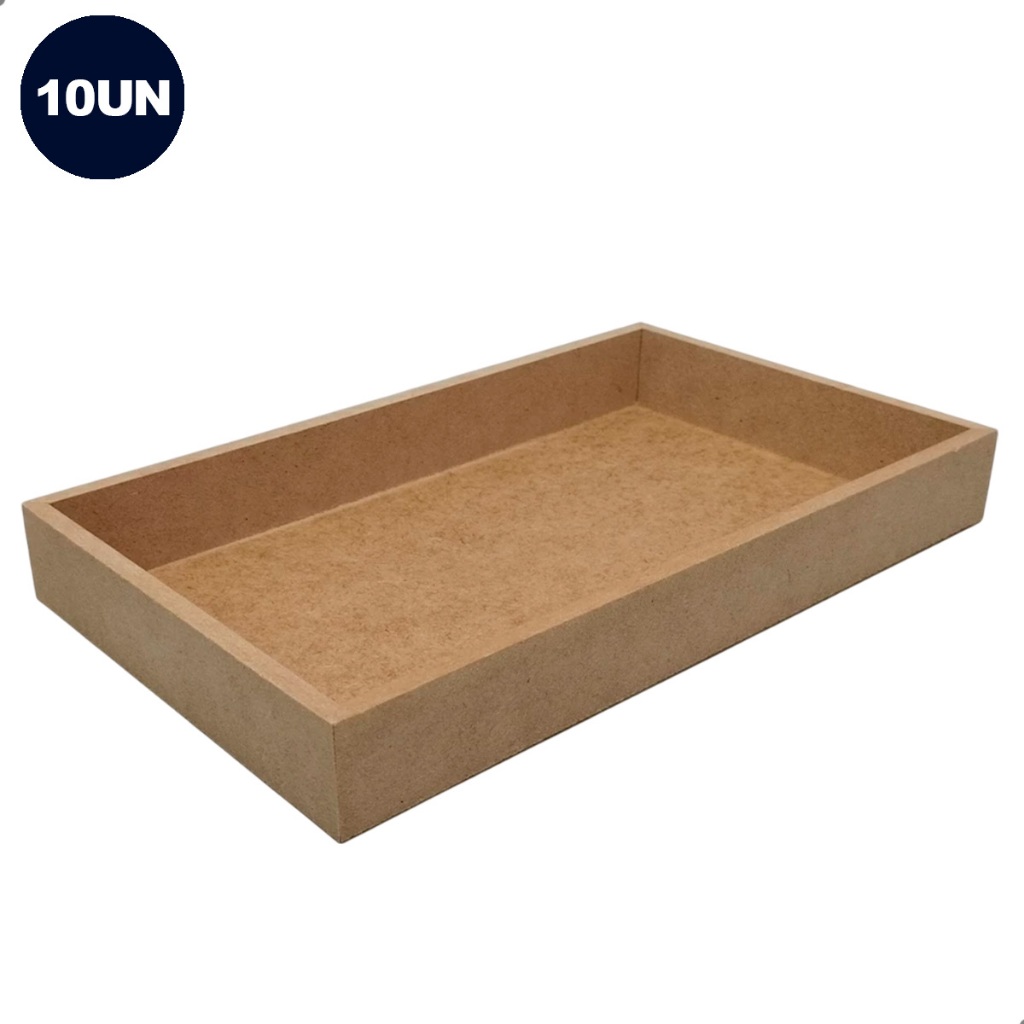 Kit 10 Bandejas Retangulares MDF Cru 25x15cm Organização Decoração Artesanato Personalizável Prontas para Uso