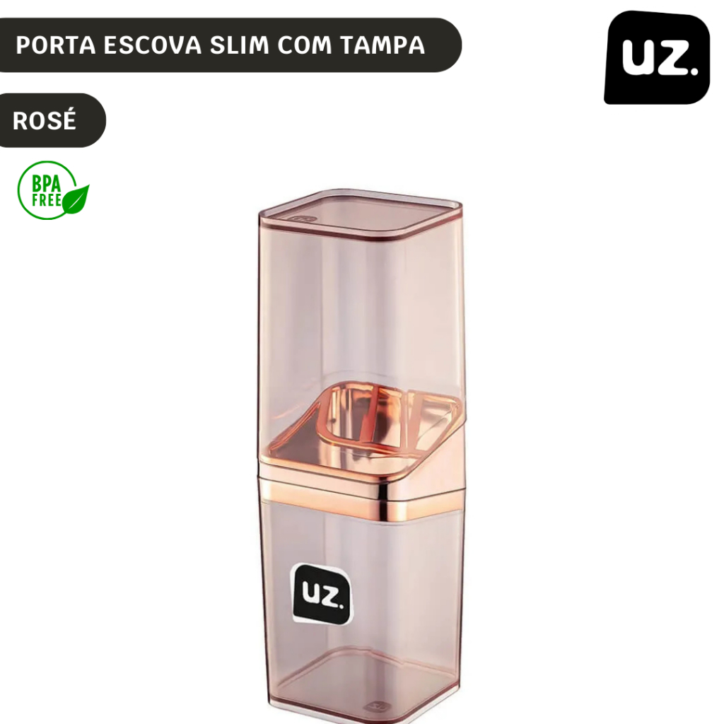 Porta Escova Slim Rose Com Tampa Uz