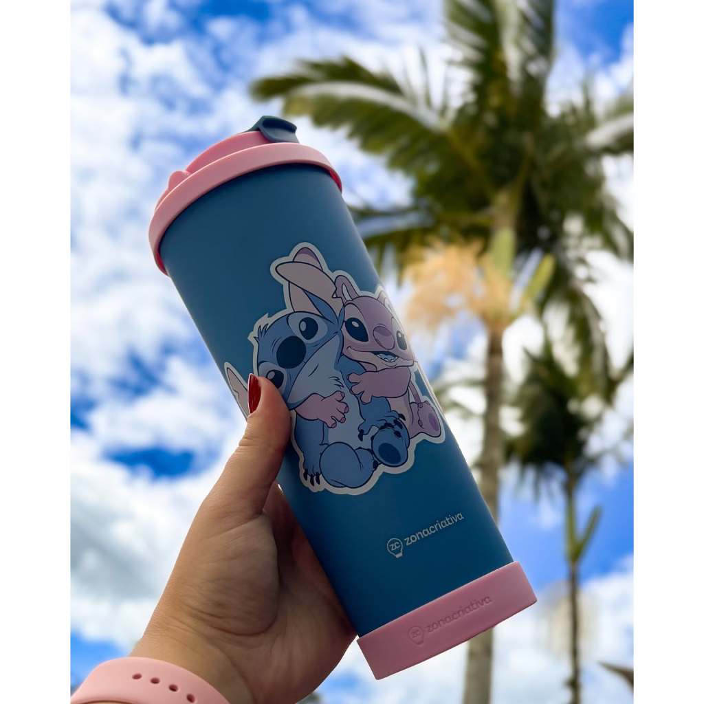 Garrafa Térmica Spring Copo Com Tampa Antivazamento Disney Stitch Mickey