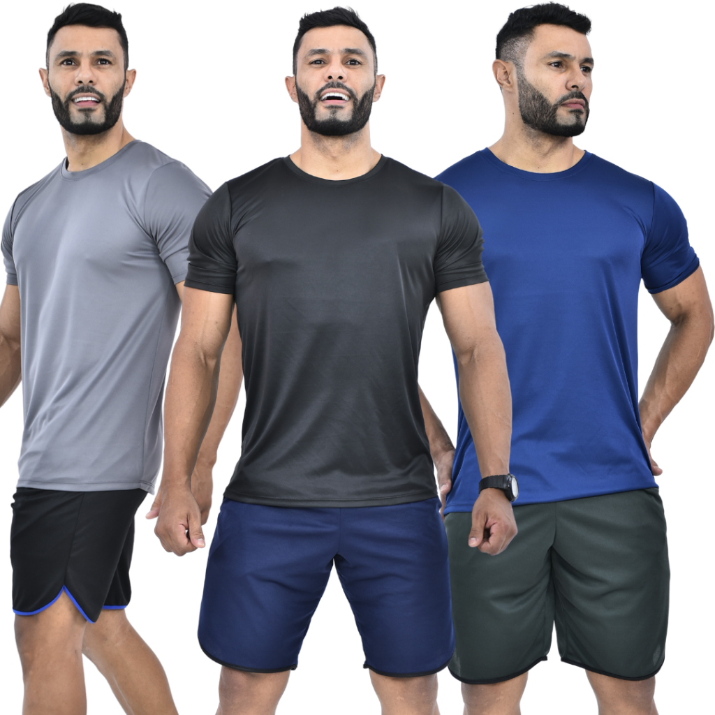 Kit 3 Camiseta Manga Curta Masculina Dry Fitness Premium Para Esportes Treino Academia e Corrida
