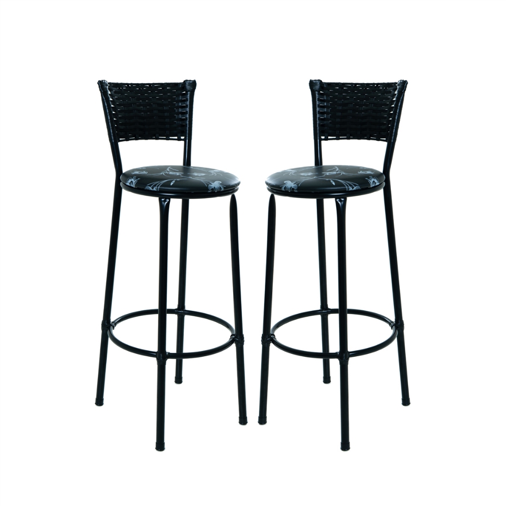 JOGO COM 2 BANQUETAS ALTA ASSENTO NAPA COZINHA AREA GOURMET PRETO