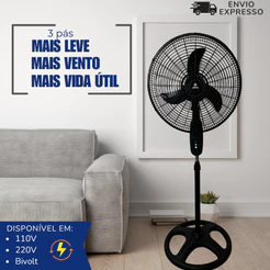 Ventilador Coluna Pedestal Ajustável 45cm 12V 110V 220V Bivolt 3 Velocidades